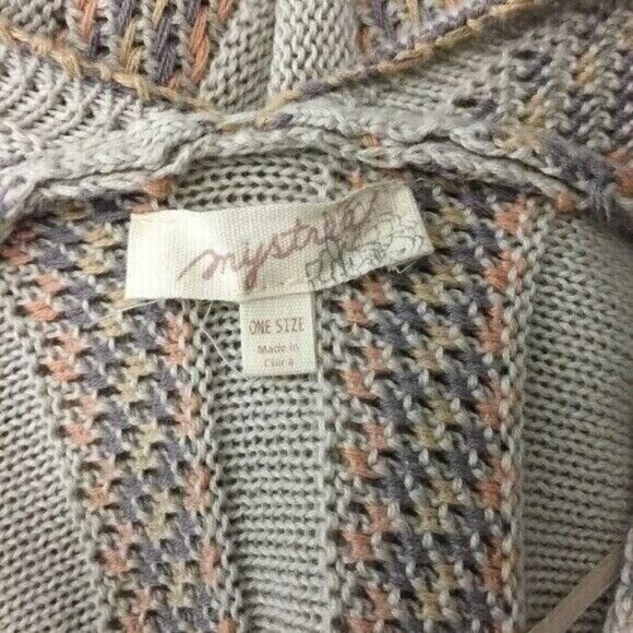 Mystree Poncho Cardigan One Size Beige Knit Stripe Open Front Boho - Picture 4 of 5